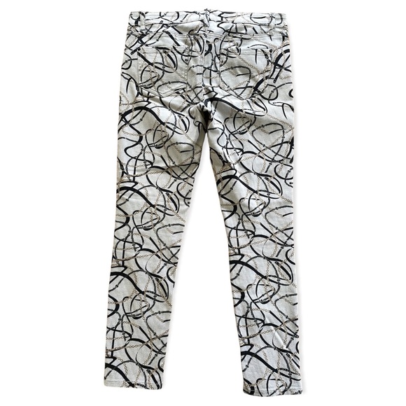 Bisou Bisou Novelty Print Trouser Cream Black Chain Accent Skinny Jeans Size 10 - Picture 2 of 6